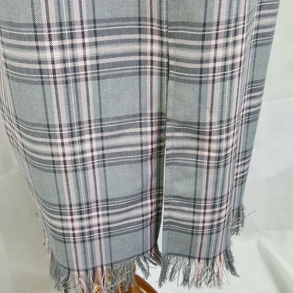 Gray and Pink Plaid Skirt 10P Fringe Trim Long - Picture 6 of 9